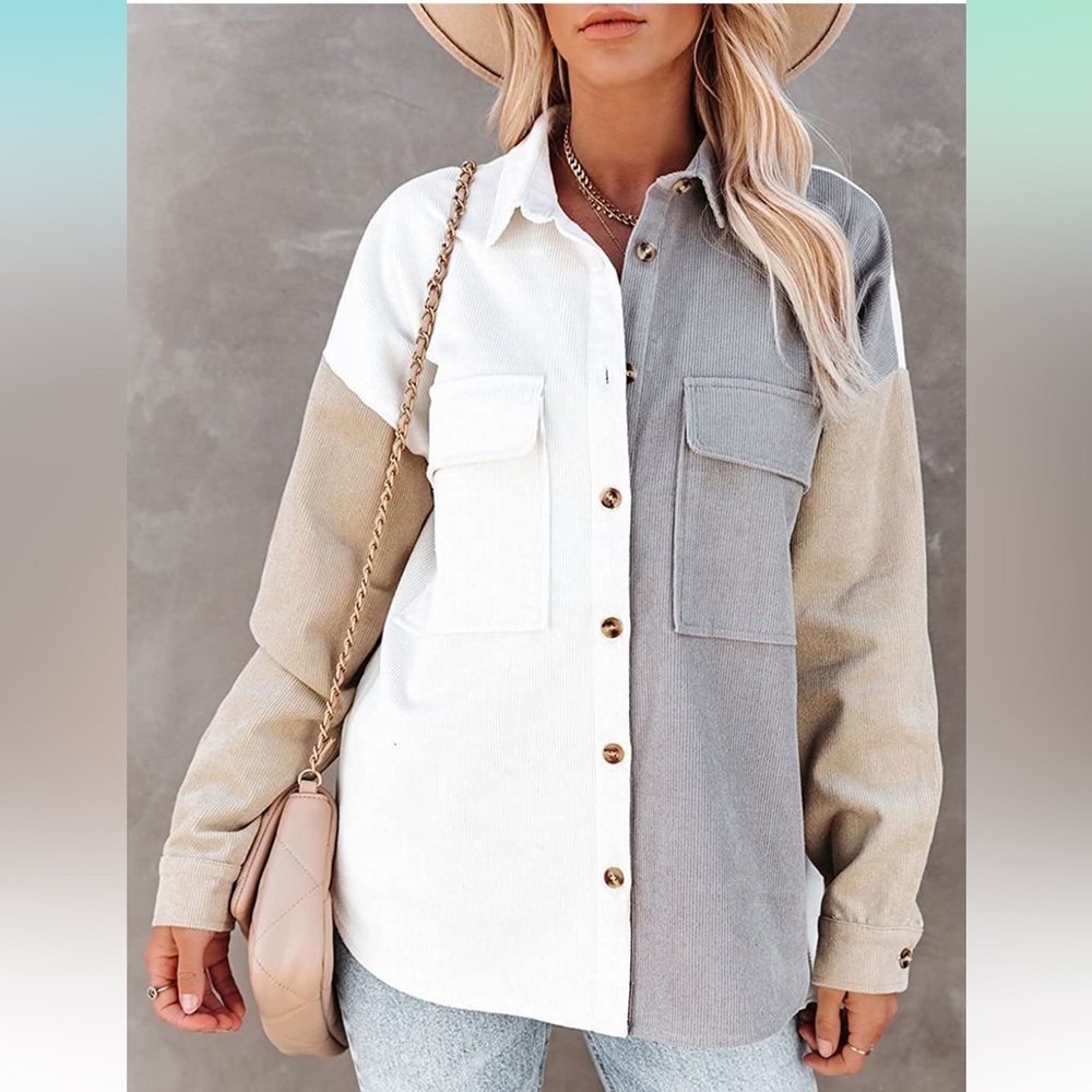 Corduroy long sleeve button down shirt/shacket